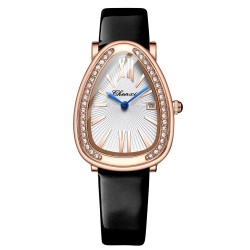 CHENXI - elegant Quartz-klokke med rhinestones - vanntett - lærreim - svart