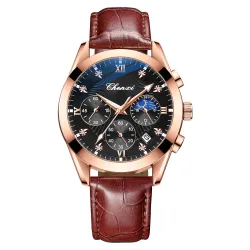 CHENXI - sports Quartz-klokke - vanntett - lærreim - brun / svart