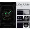 CHENXI - automatic square watch - hollow-carved design - leather strap - silver / greenWatches