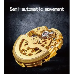 CHENXI - automatic square watch - hollow-carved design - leather strap - silver / greenWatches