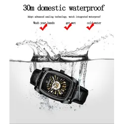 CHENXI - automatic square watch - hollow-carved design - leather strap - silver / greenWatches