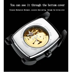 CHENXI - automatic square watch - hollow-carved design - leather strap - blackWatches