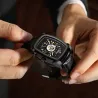 CHENXI - automatic square watch - hollow-carved design - leather strap - blackWatches