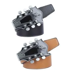 Skinnbelte med gitarformet metallspenne