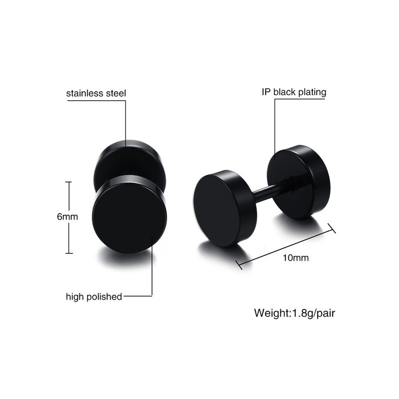 Black stud round earrings - unisexEarrings
