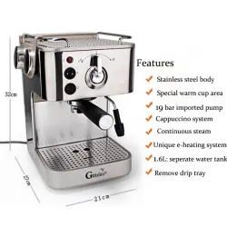 Gustino 19 Bar - semi automatic coffee maker - milk foamer - stainless steelKitchen