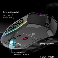 BM600 - trådløs RGB gaming mus - honeycomb design - oppladbar - USB - 2.4G
