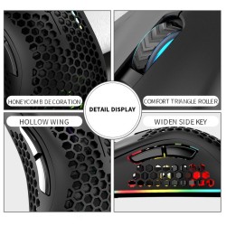 BM600 - trådløs RGB gaming mus - honeycomb design - oppladbar - USB - 2.4G