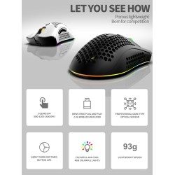 BM600 - trådløs RGB gaming mus - honeycomb design - oppladbar - USB - 2.4G