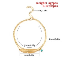 Vintage anklet - with leaf / turquoise beadAnklets