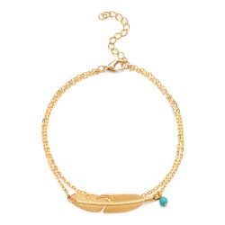 Vintage anklet - with leaf / turquoise beadAnklets