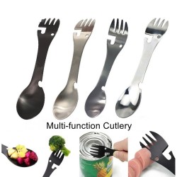 Multi-function stainless steel cutlery - spoon - fork - knife - bottle / can openerCutlery