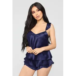 Sexy sateng pyjamas - shorts - ermeløs topp - sett