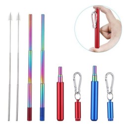 Stainless steel straw - with keychain / case / cleaning brush - collapsible - reusableBar supply