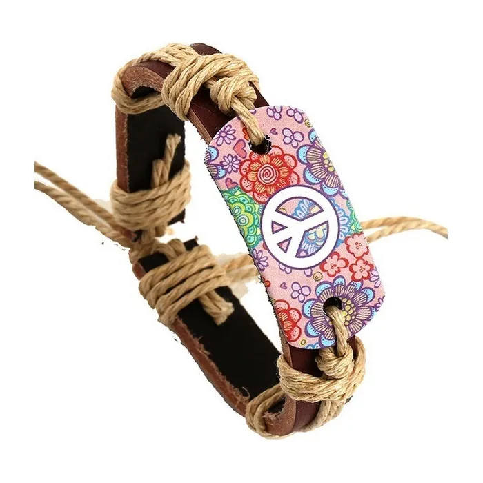 Retro leather bracelet - flower printBracelets