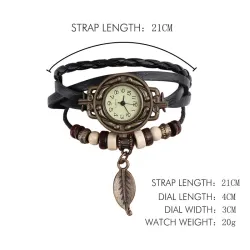 Vintage multi layer bracelet - with Quartz watch - beads / leafBracelets