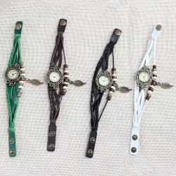 Vintage multi layer bracelet - with Quartz watch - beads / leafBracelets