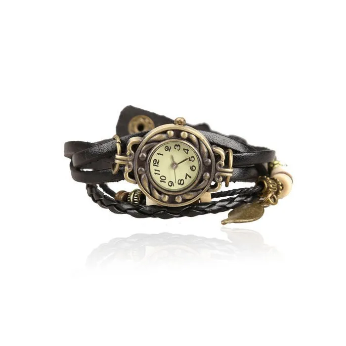 Vintage multi layer bracelet - with Quartz watch - beads / leafBracelets