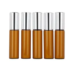 Tom parfymeflaske - gult glass - med rull - 5 stk