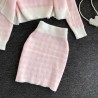 Strikket rutete sett - skjørt - vest - cardigan
