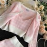 Strikket rutete sett - skjørt - vest - cardigan