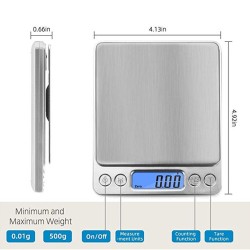 Precision kitchen weight scale - digital - stainless steel - 0.01g x 500gWeighing scales