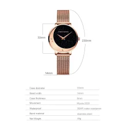 Elegant Quartz-klokke - mesh-rem i rustfritt stål - måne / stjerner