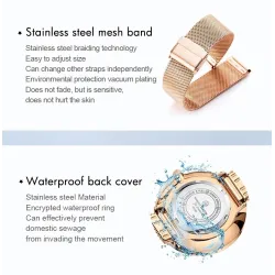 Elegant Quartz-klokke - mesh-rem i rustfritt stål - måne / stjerner