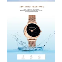 Elegant Quartz-klokke - mesh-rem i rustfritt stål - måne / stjerner