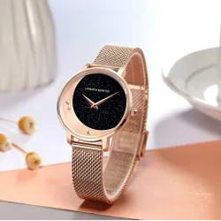 Elegant Quartz-klokke - mesh-rem i rustfritt stål - måne / stjerner