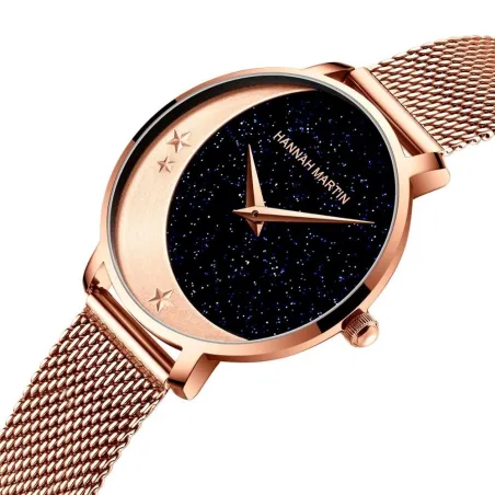 Elegant Quartz-klokke - mesh-rem i rustfritt stål - måne / stjerner