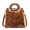 Elegant leather shoulder bag - printed flowersHandbags