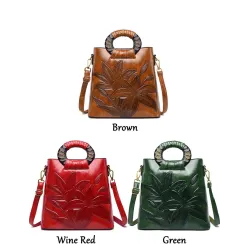 Elegant leather shoulder bag - printed flowersHandbags