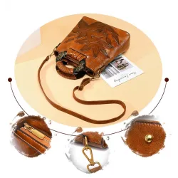 Elegant leather shoulder bag - printed flowersHandbags
