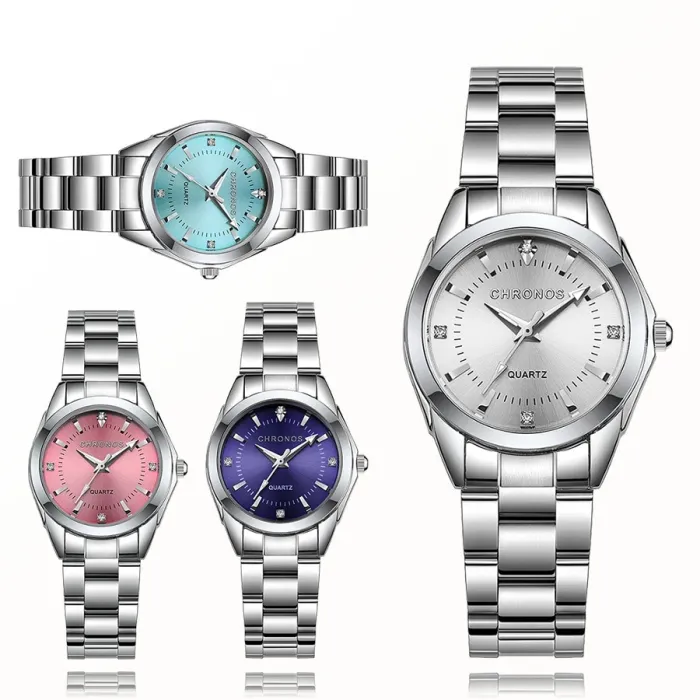 CHRONOS - luksuriøst sølv Quartz-klokke - rustfritt stål