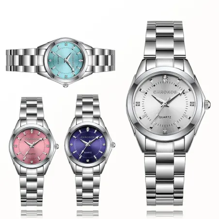CHRONOS - luksuriøst sølv Quartz-klokke - rustfritt stål