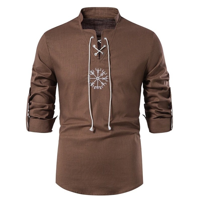 Long sleeve cotton shirt - with stand-up collarT-shirts
