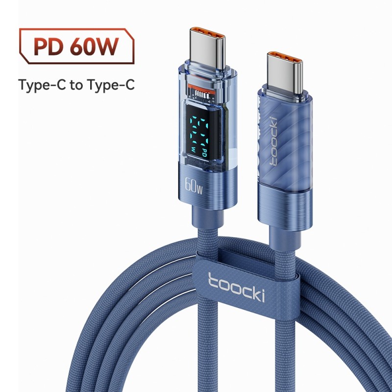 USB C til type C-kabel - hurtiglading - dataoverføring - med LCD-skjerm - 60W / 100W