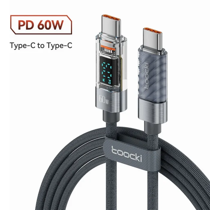 USB C til type C-kabel - hurtiglading - dataoverføring - med LCD-skjerm - 60W / 100W