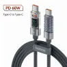 USB C til type C-kabel - hurtiglading - dataoverføring - med LCD-skjerm - 60W / 100W