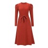 Elegant knitted dress - long sleeve - waist beltDresses