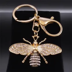 Golden keychain with a crystal beeKeyrings