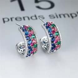 Elegant silver earrings - crystal flowersEarrings
