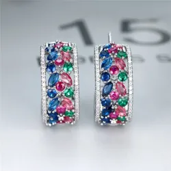 Elegant silver earrings - crystal flowersEarrings