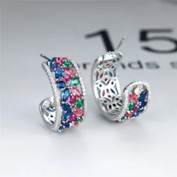 Elegant silver earrings - crystal flowersEarrings