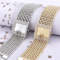 Elegant Quartz watch - wide crystal braceletWatches