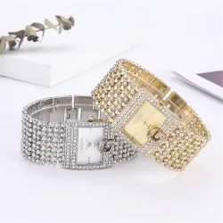 Elegant Quartz watch - wide crystal braceletWatches