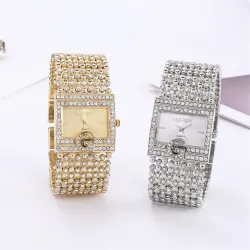 Elegant Quartz watch - wide crystal braceletWatches