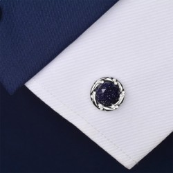 Round silver cufflinks - blue starry sky stone / crystalsCufflinks