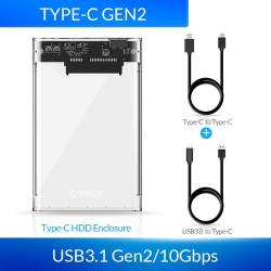 ORICO - 2.5inch - transparent HDD case - with cable - type C Gen 2 - USB3.1HDD case